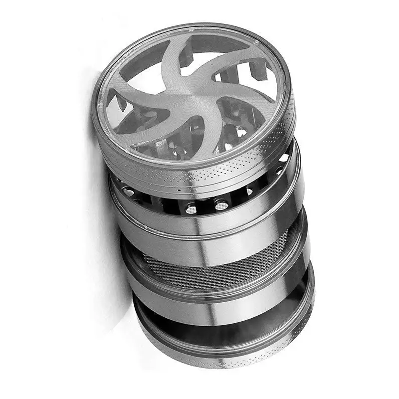 4-tlg Edelstahl-Grinder Spiral Star mit Sternkammer für Headshop